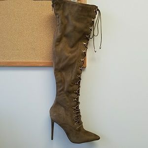 Thigh High Boots Faux Suede